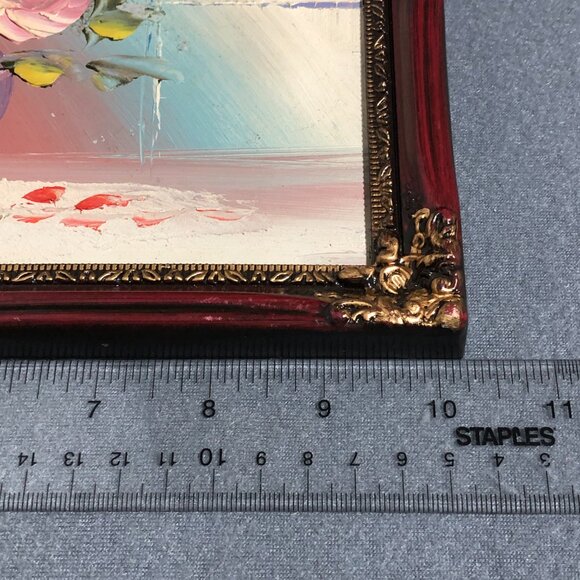 Vintage Still Life Impasto Oil Floral Painting Bouquet Flowers Roses Vase Framed - Picture 6 of 7